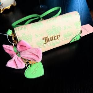 Juicy Couture Pink Green Crown Crossbody Flap Bag Bow Charm NWT